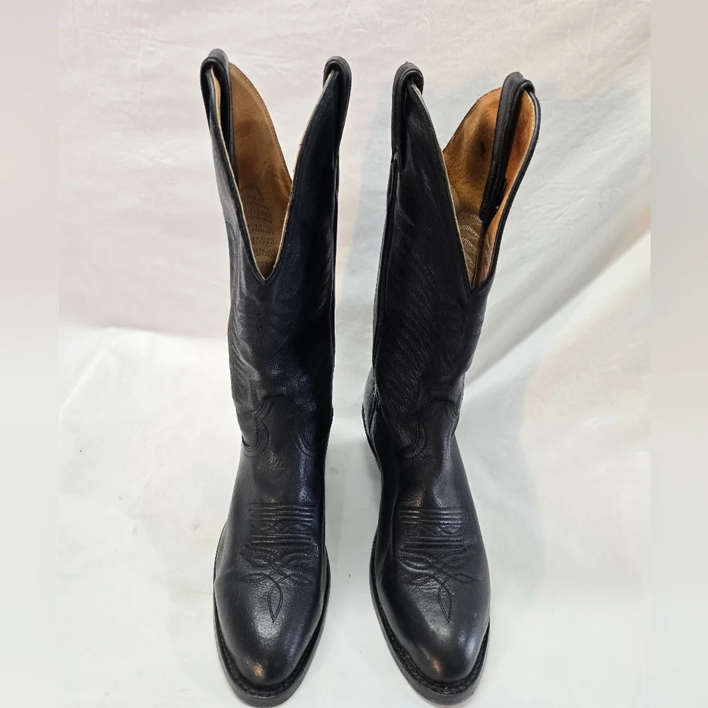 Boulet Mens 9 D Black Cow hide Leather Cowboy Boots